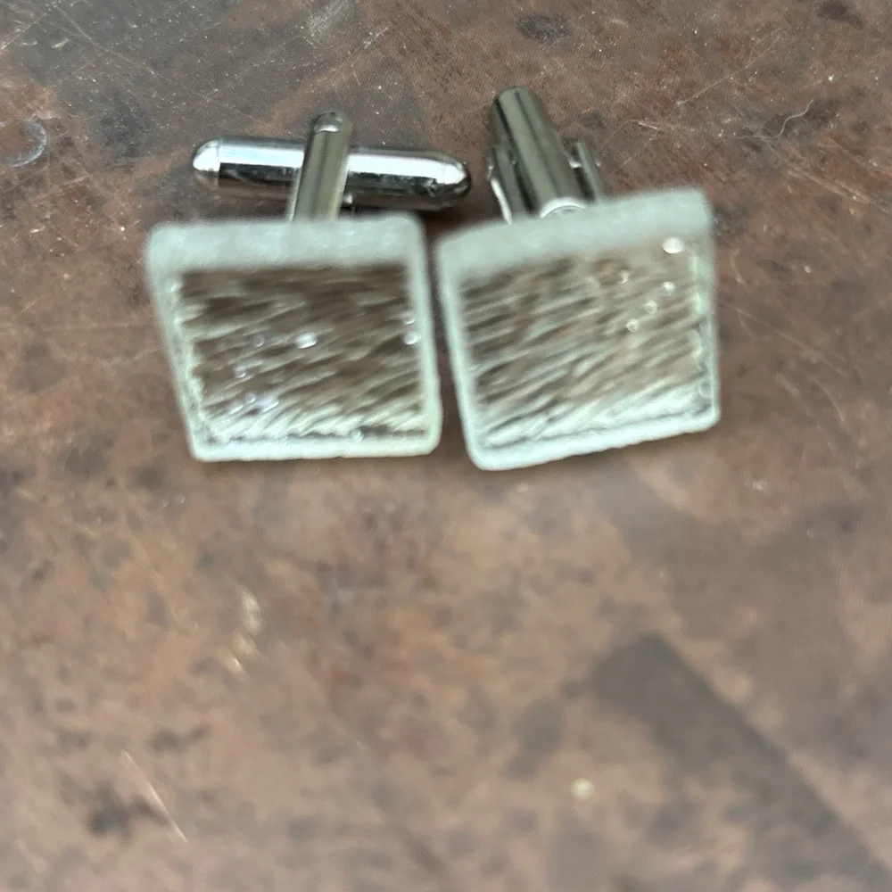 Silver-Tone Square Textured glass tile Cufflinks - Classic Men's Accessory